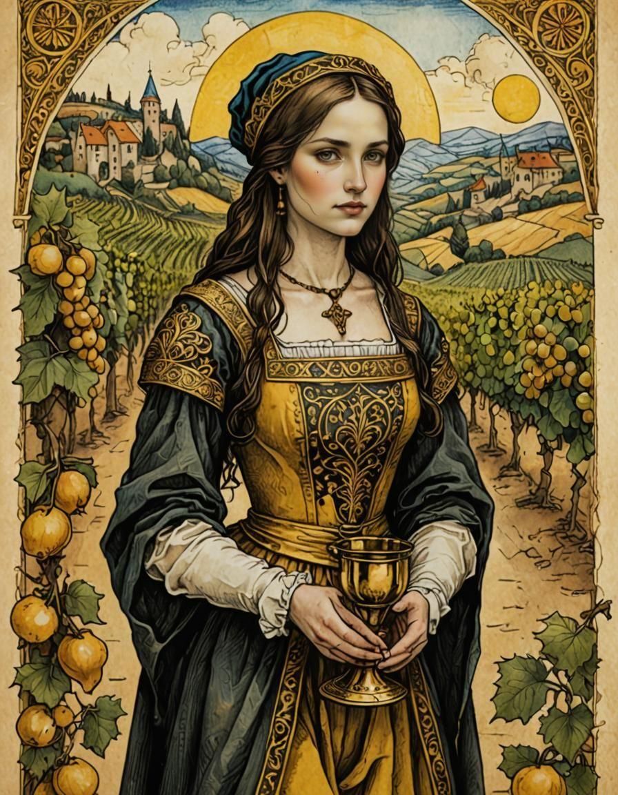 Medieval Tarot Card: Ace of Cups in Renaissance Style