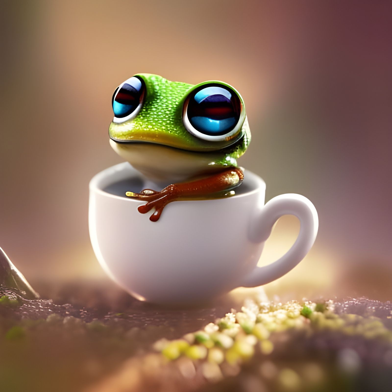 Insanely cute baby frog in teacup
