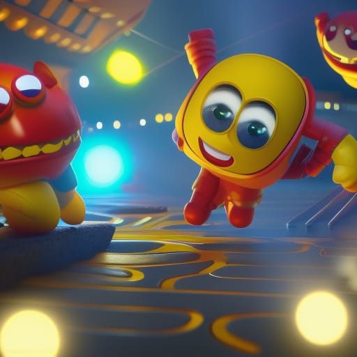 Adorable Chibi Ms. Pac-Man in 3D CGI Style