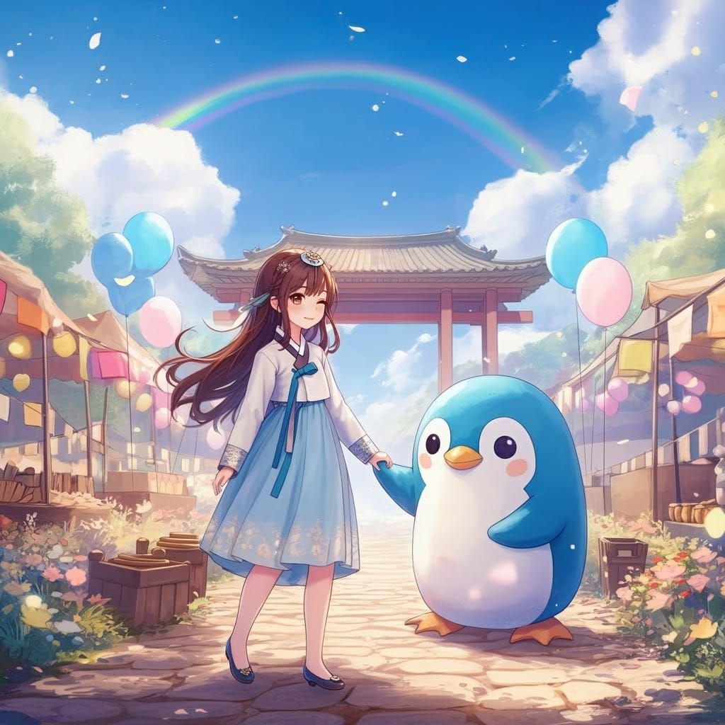 Miyeon and Pororo at a Festival Fair