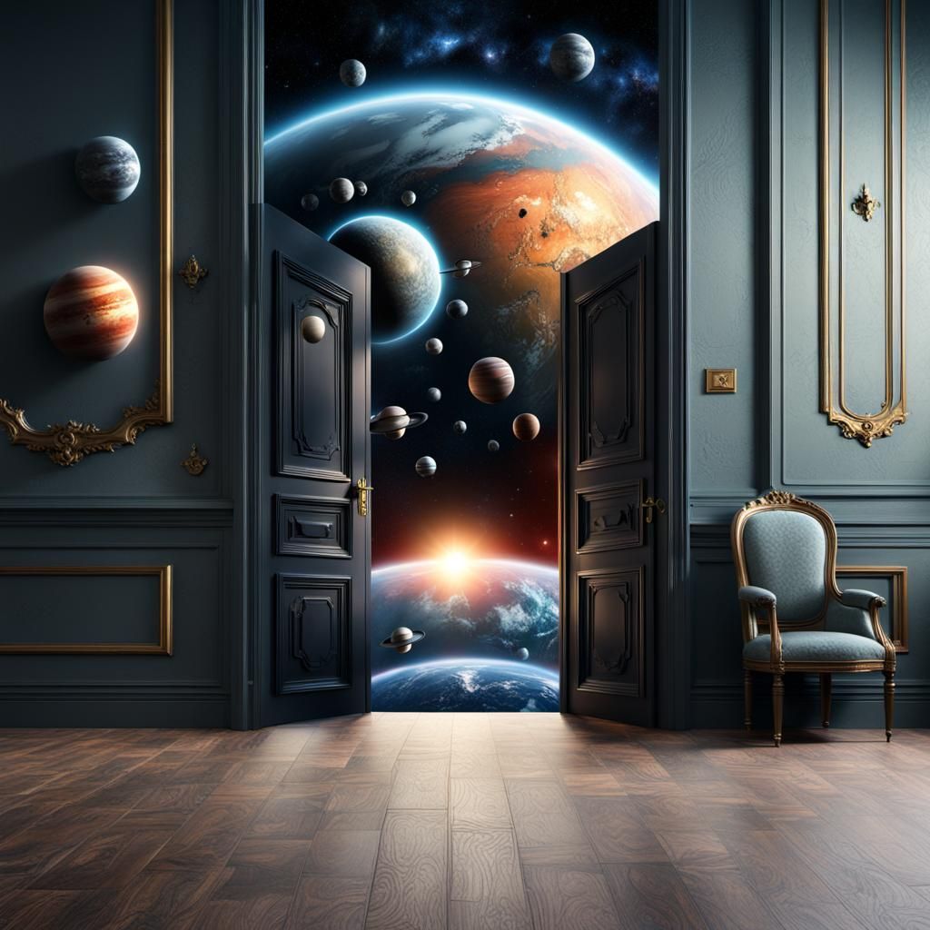 Open Doorway Reveals Space Planets: Digital Matte Painting