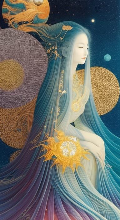 Woman in Surreal Sun and Moon Chair