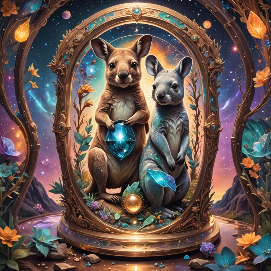 Kangaroo, Koala, and Wombat in Hourglass: Astral Illustratio...