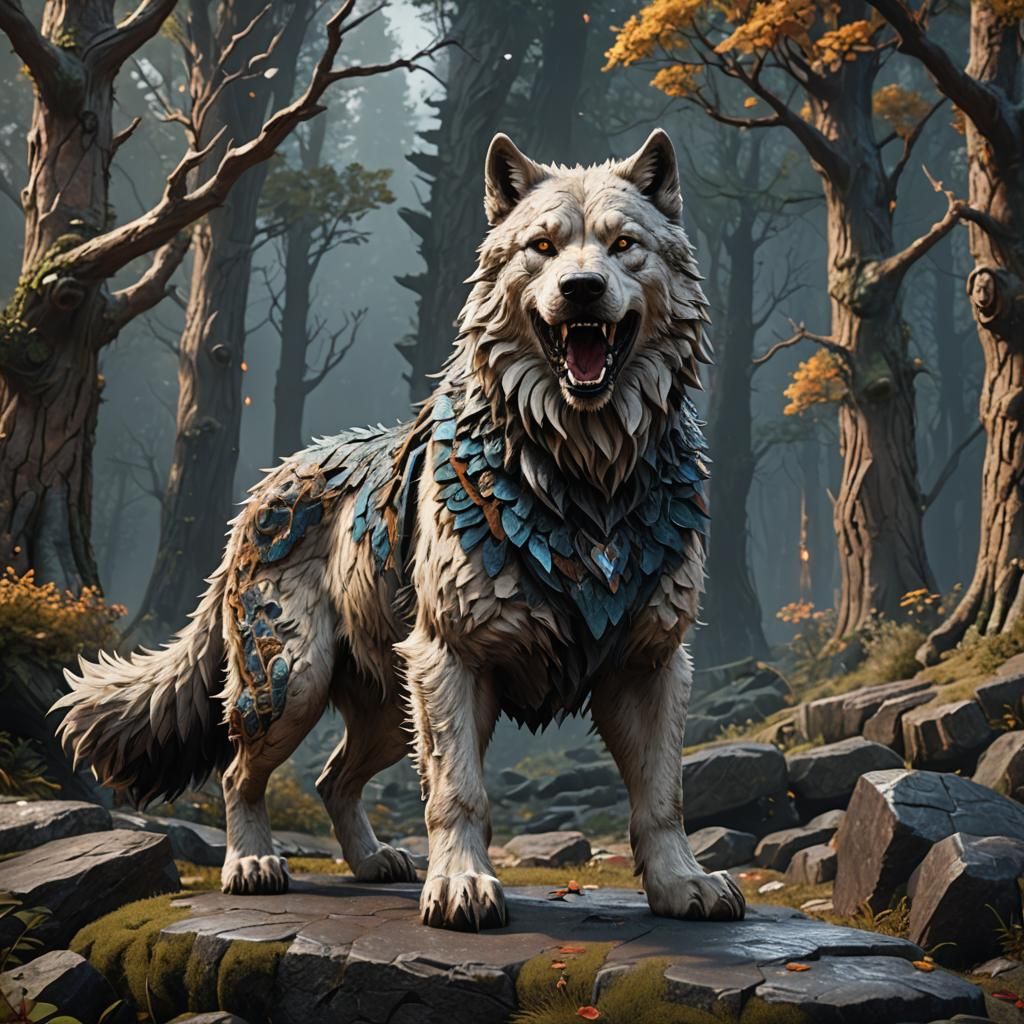 Druid Transforms into a Barkskin Dire Wolf