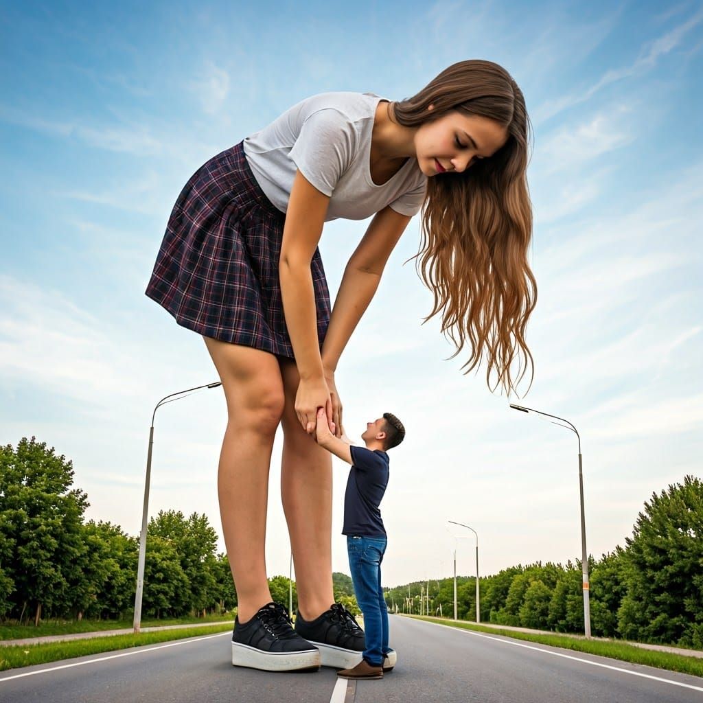 Giant Goddess Looks Lovingly Down on Adoring Mankind