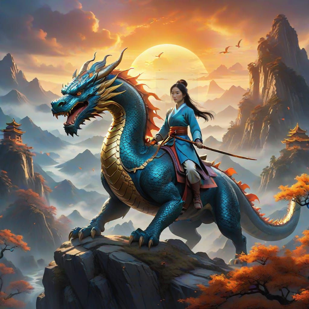 Epic Princess Mulan Dragon Rider Cinematic Masterpiece
