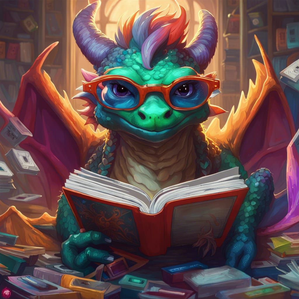 Hyperdetailed Dragon Watching VHS Tapes in Anime Style