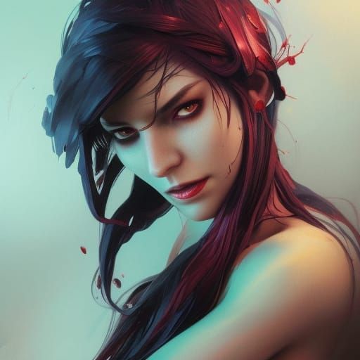 Blood Witch Portrait in Hyperdetailed Concept Art