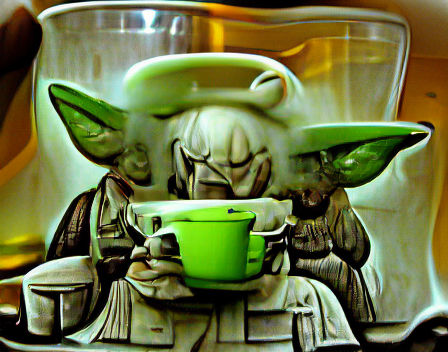 Yoda in Spaceship Drinking Tea