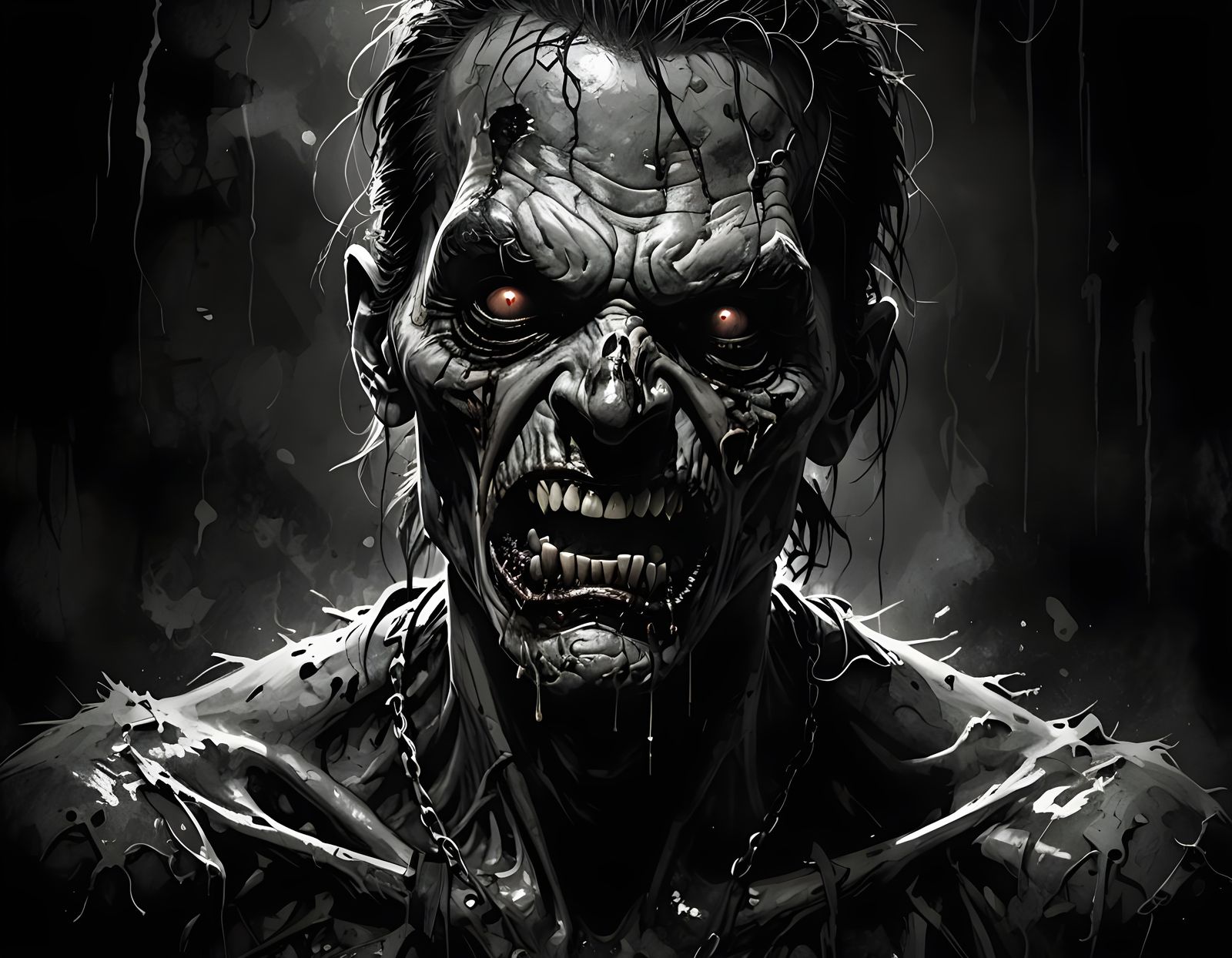 Horror Illustration: Scary Zombie with Tongue