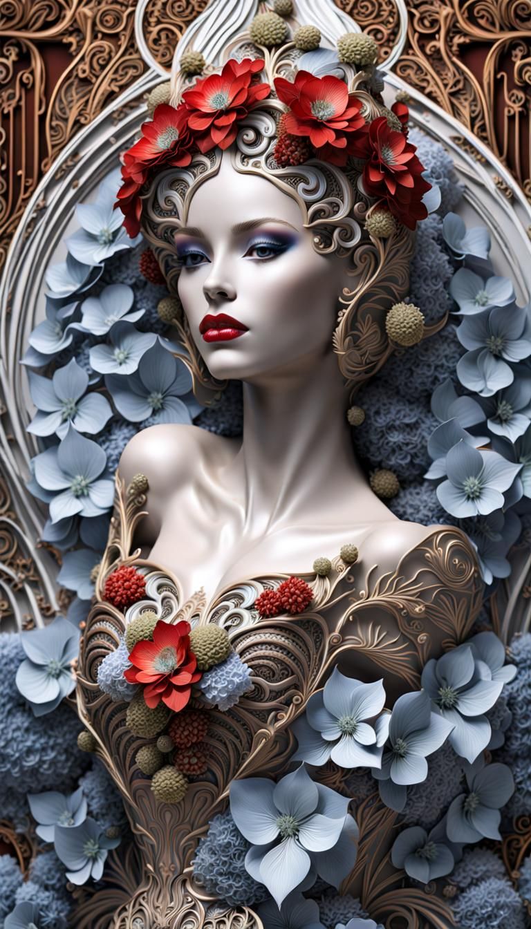 Biomechanical Cyborg Portrait in Art Nouveau Style