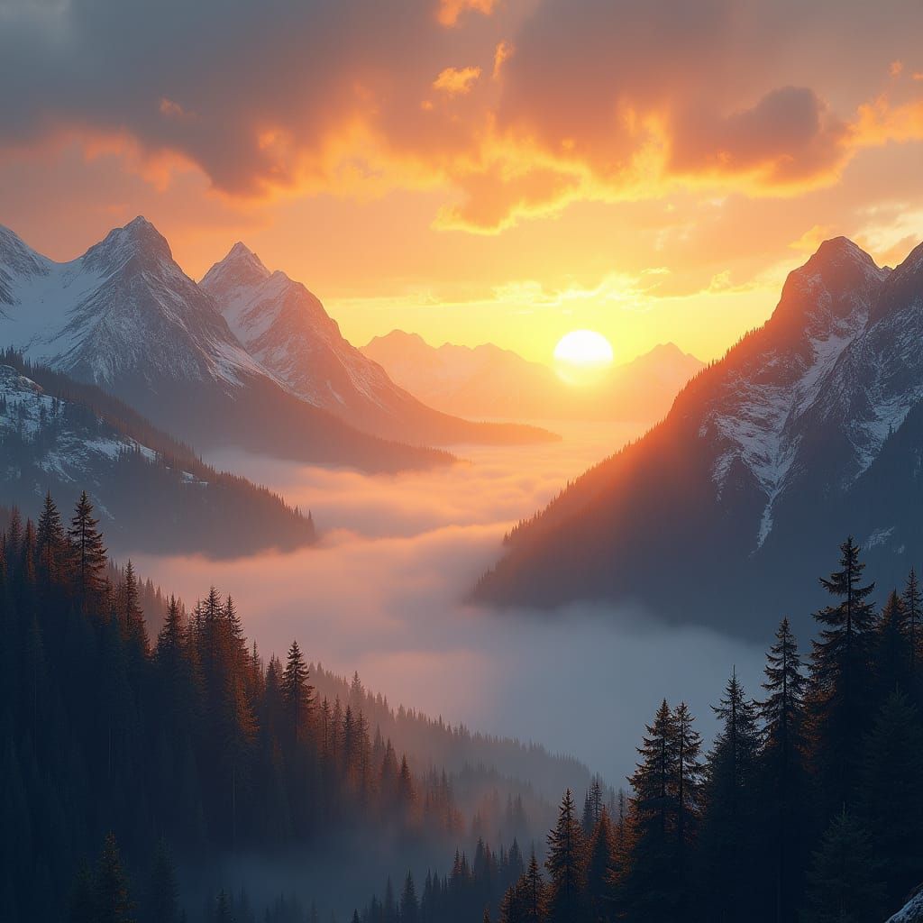 Four Seasons Mountains in Iridescent Light