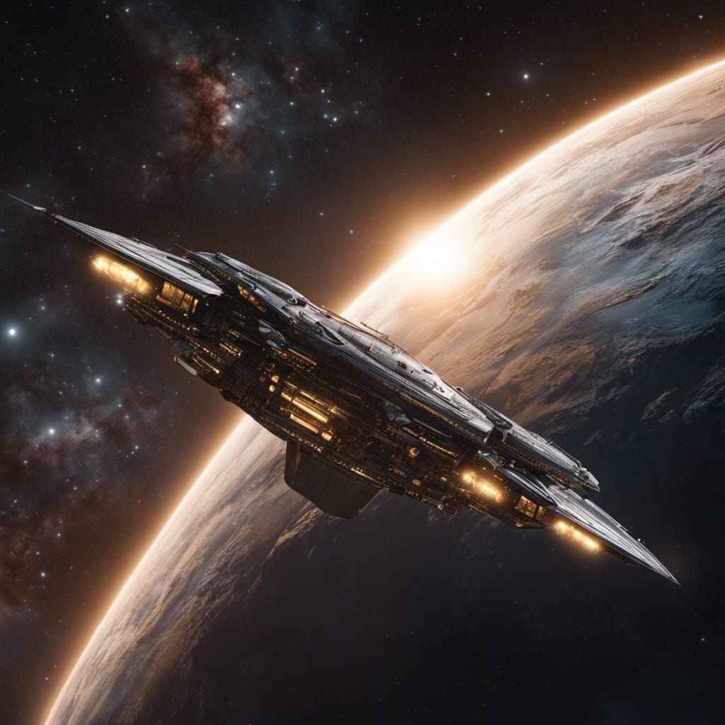 Terranian Battlestarship Emerges from Hyperspace