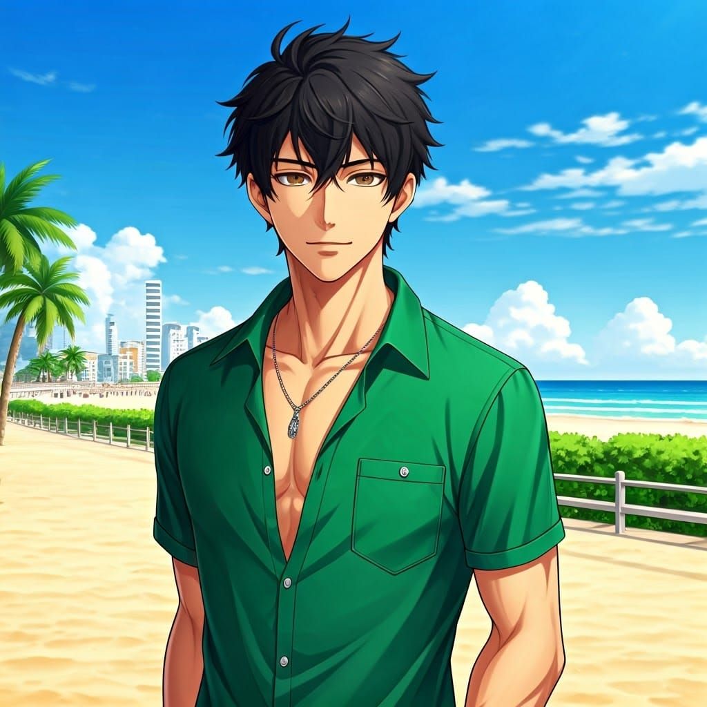 Brazilian Man Strolls Beachside in Summer Attire