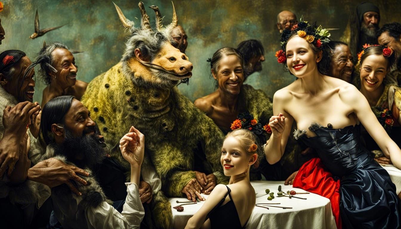 Surreal Restaurant Celebration with Exotic Aliens
