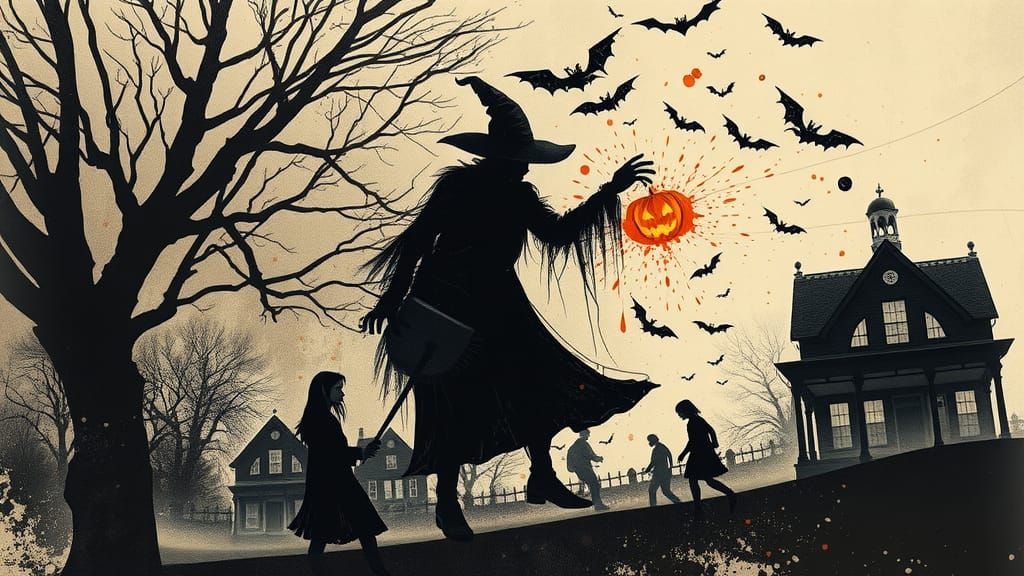 Halloween Scene in Double Exposure Ink Art