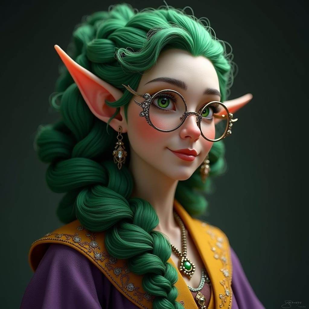 Elegant Elf Portrait in Art Nouveau Style