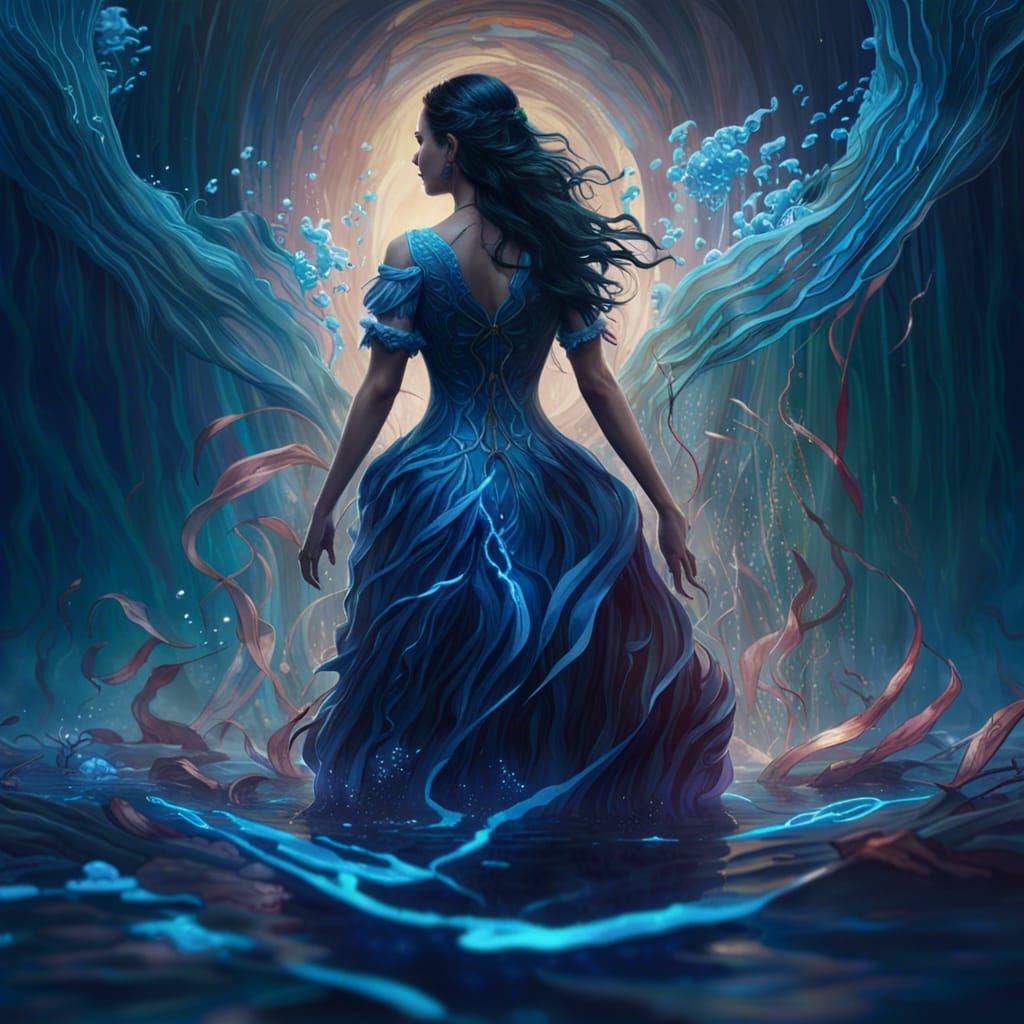 Woman Controlling Waves in Fantasy Concept Art