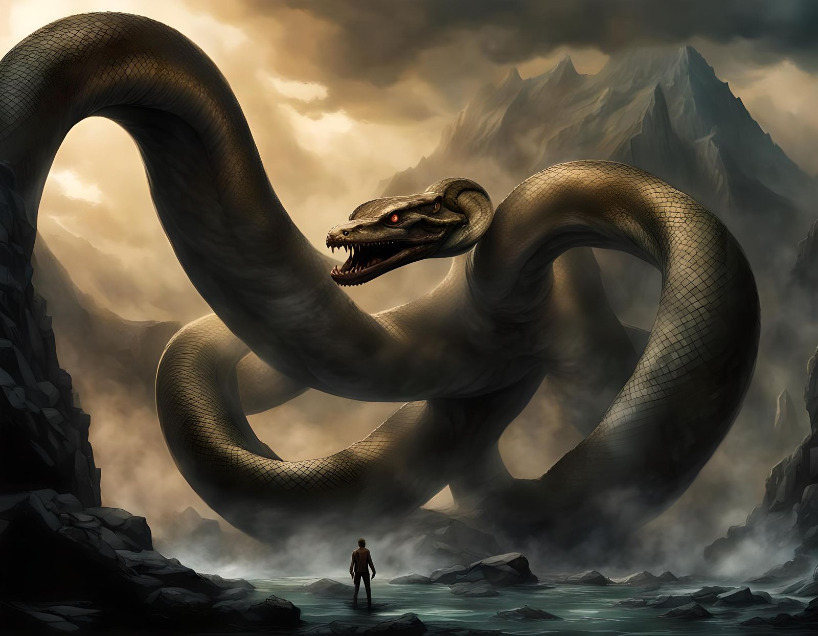 Typhon: Mythical Monster in Detailed Matte Painting