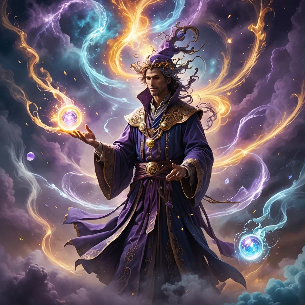 Mysterious Mage Casting Spell in Surreal Fantasy Art