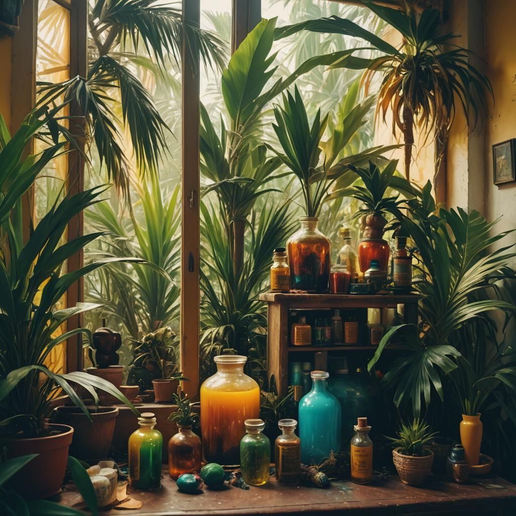 Caribbean House Interior with Herbal Remedies