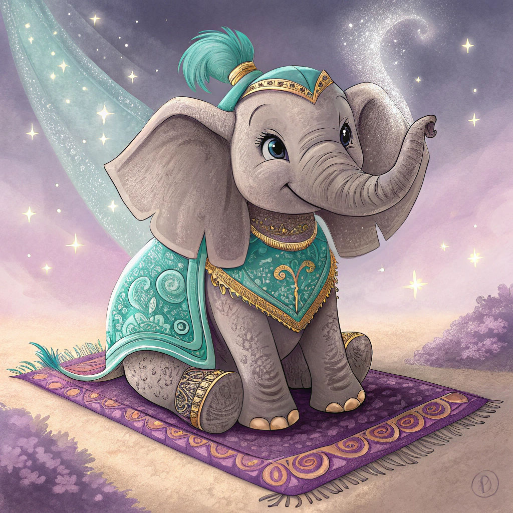 Anthropomorphic Elephant on Magic Carpet