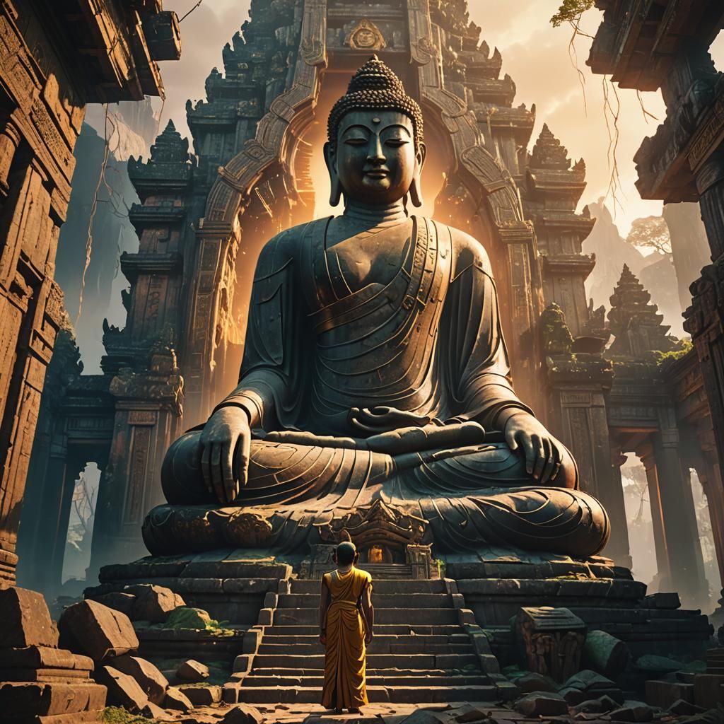 Colossal Buddha Radiates Light in Abandoned Temple