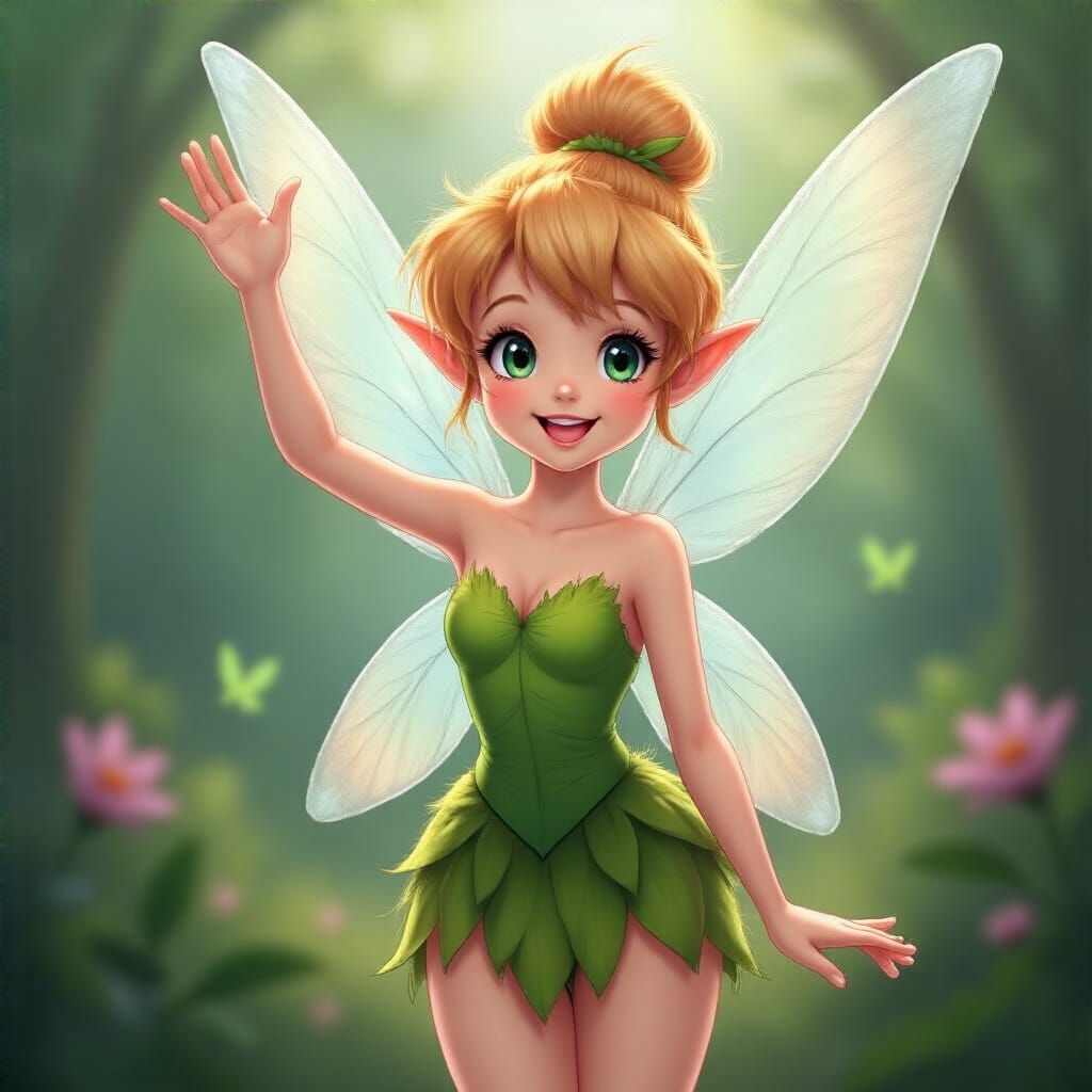 Tinkerbell Waving in Realistic Anime Style