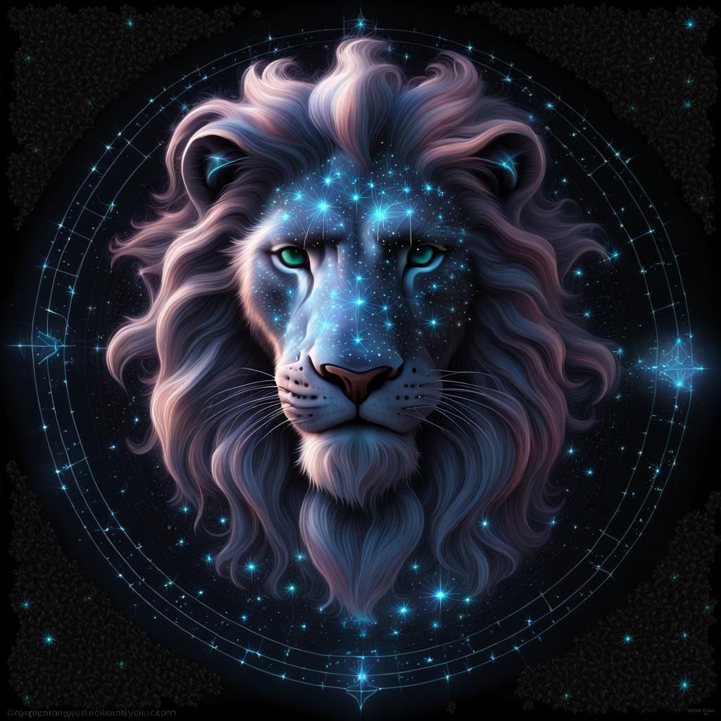 Glowing Hologram Lion Star Constellation Fractal Art