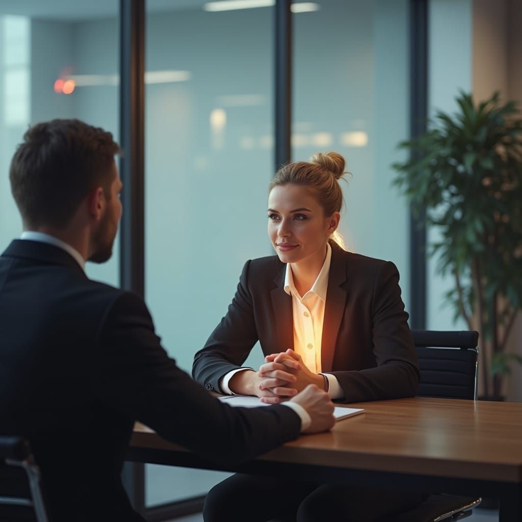 Confident Professional in Salary Raise Discussion, Minimalis...