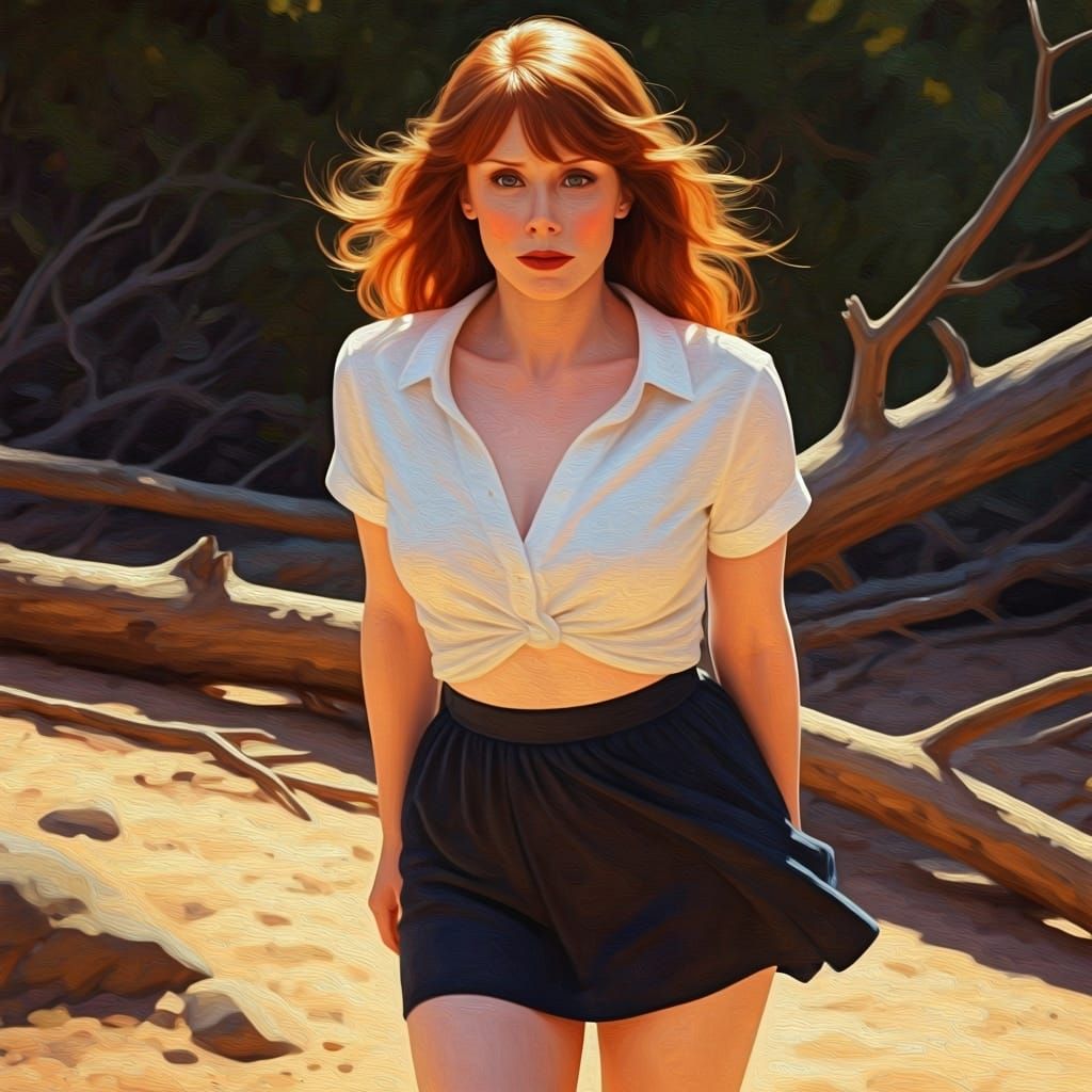 Red Haired Woman at Forest Edge, Impasto Portrait