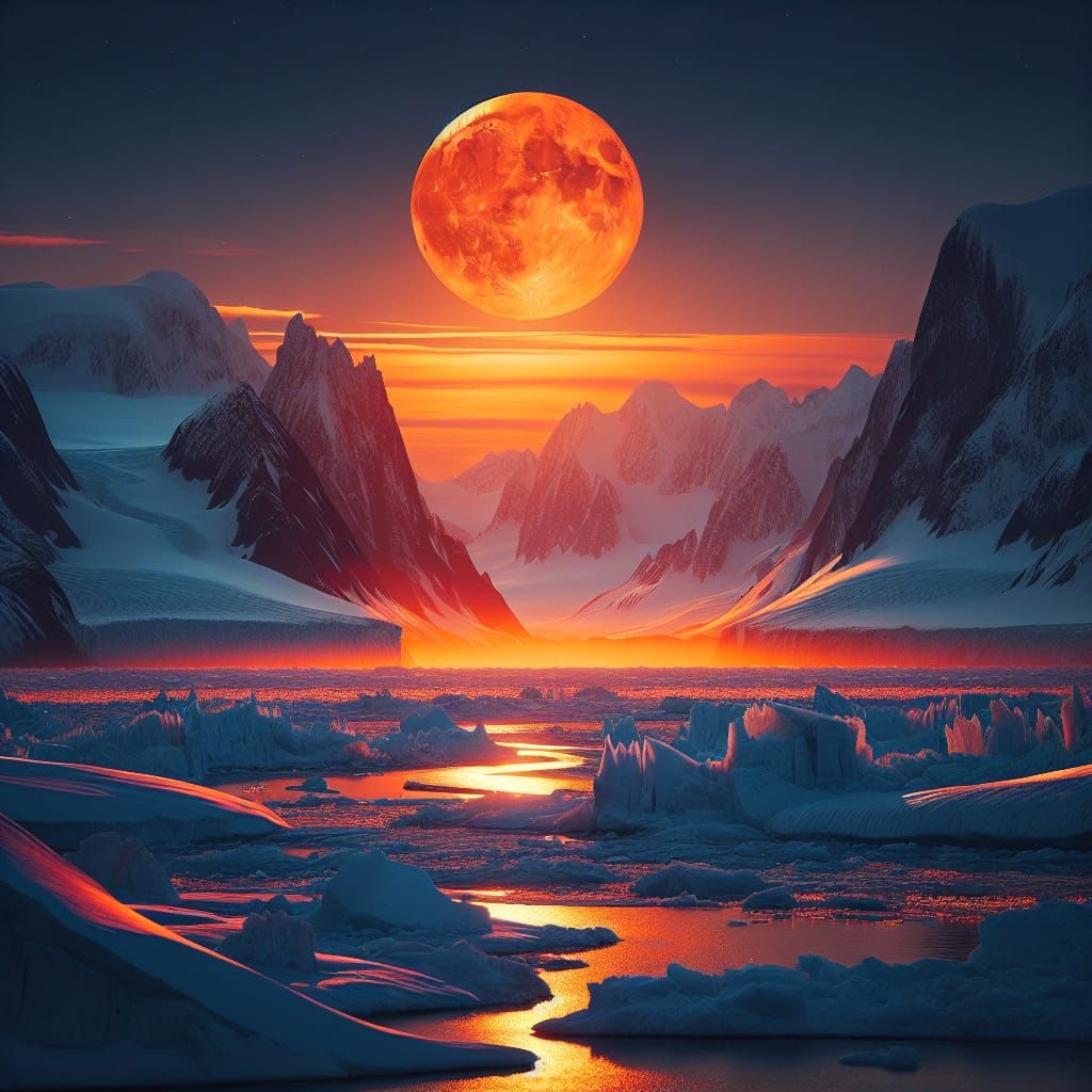 Orange Moon Illuminates Alaska's Icy Landscape