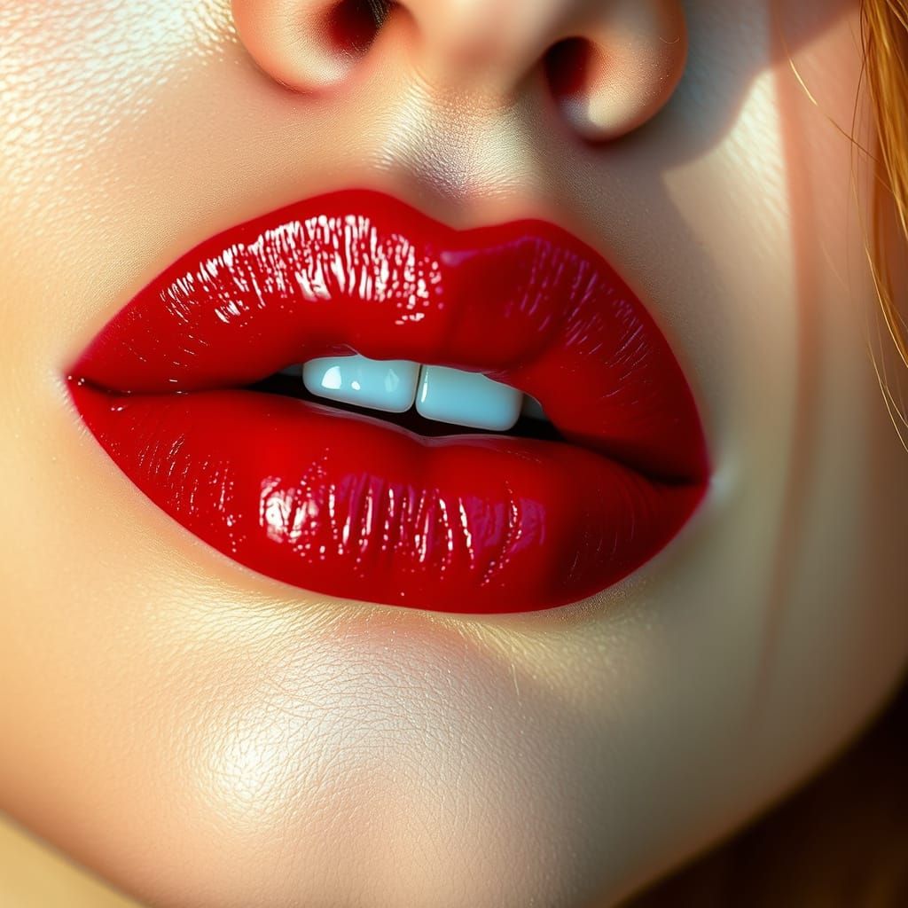 Bold Crimson Lips in Vibrant Artistic Style