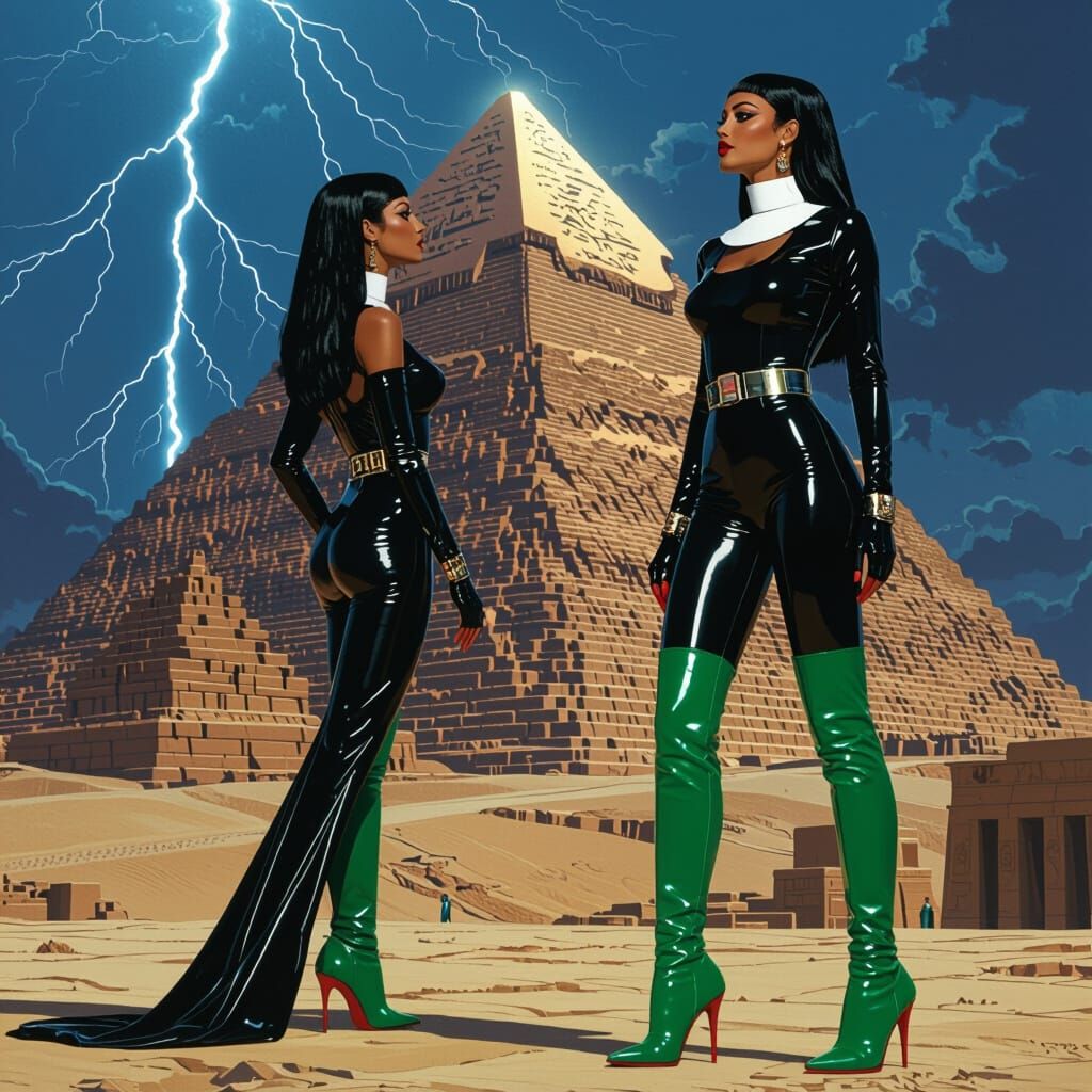 Egyptian Woman and Pyramid in Futuristic Noir Style