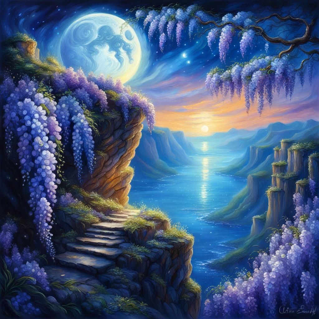 Fantasy Moon Dreams on Cliff Edge