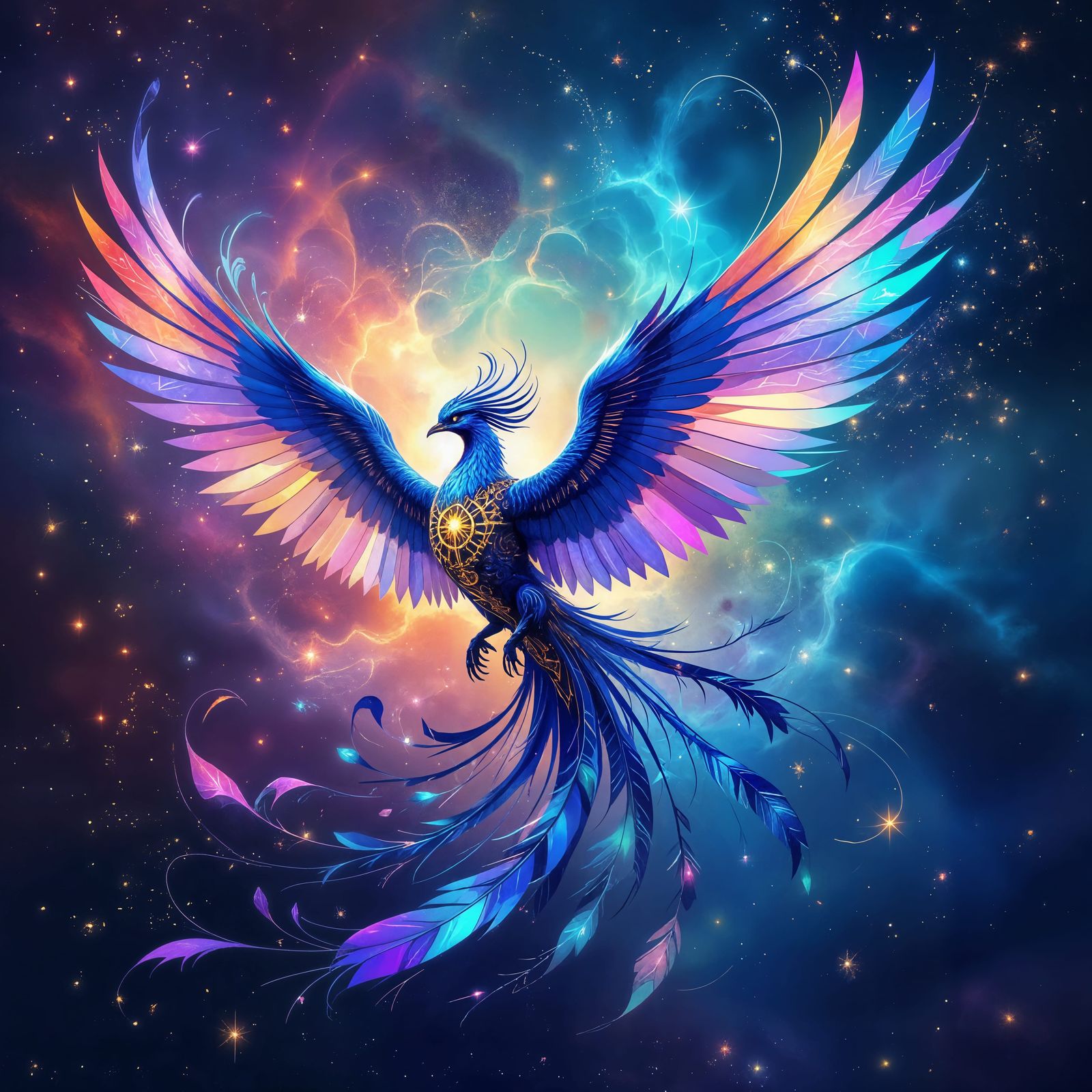 Biomechanical Phoenix Soaring Through Nebula in Art Nouveau ...