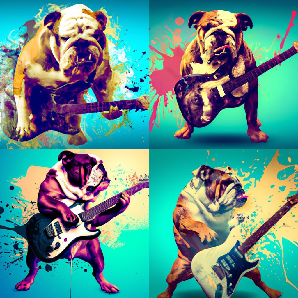 Hyperrealistic Bulldog Shredding on Electric Guitar