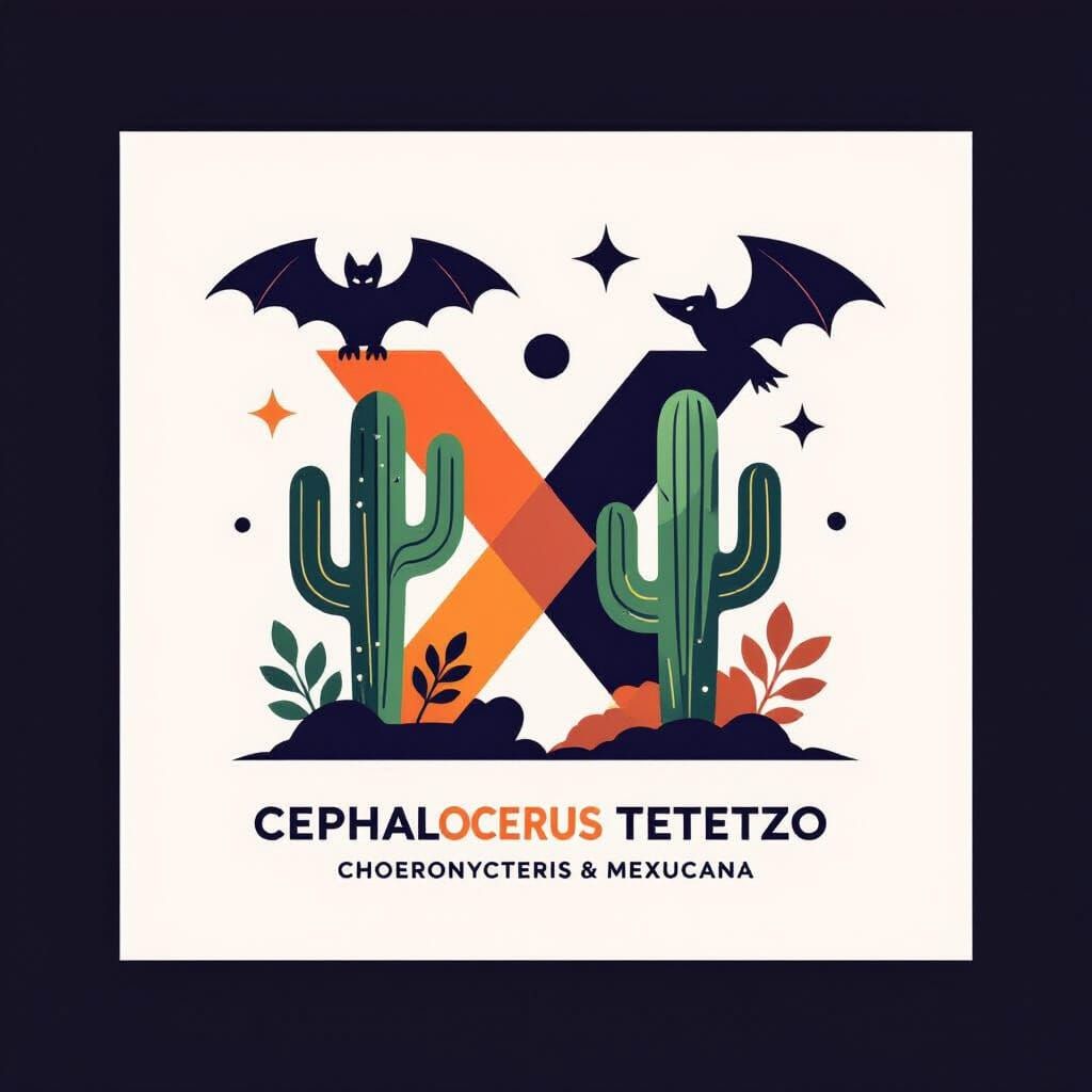 Vector Logo: Cactus and Bat Composition in Earthy Tones