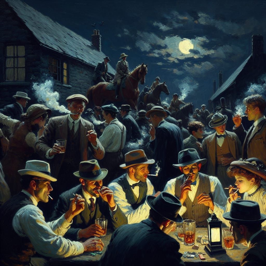 Impressionistic Friends Escape Under Moonlight