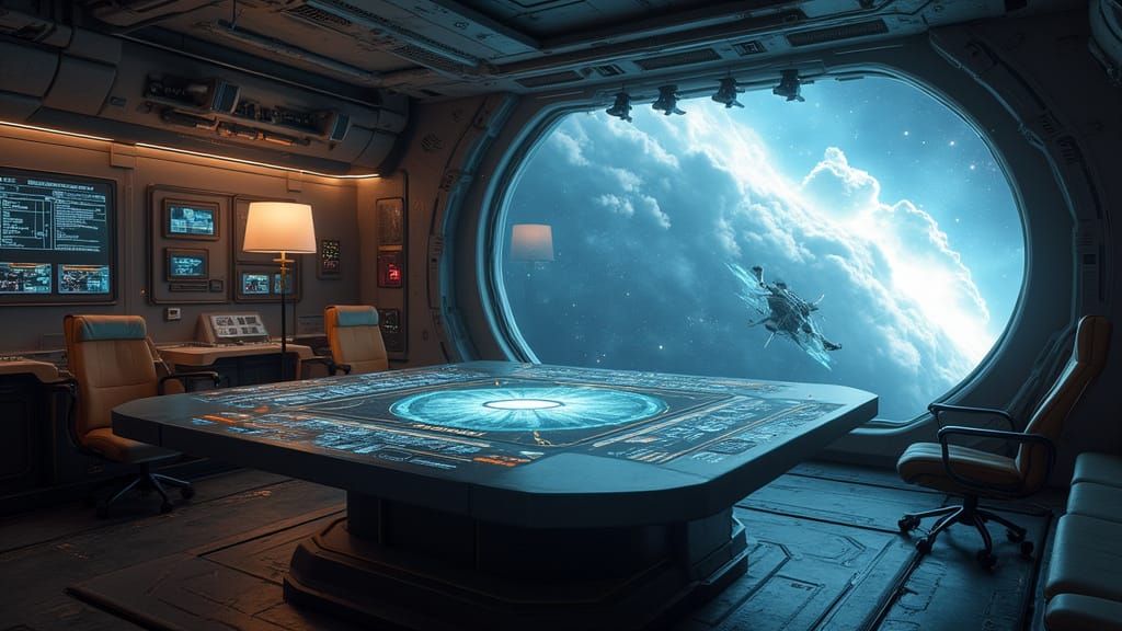 Sci-Fi Control Room of Orbital Station