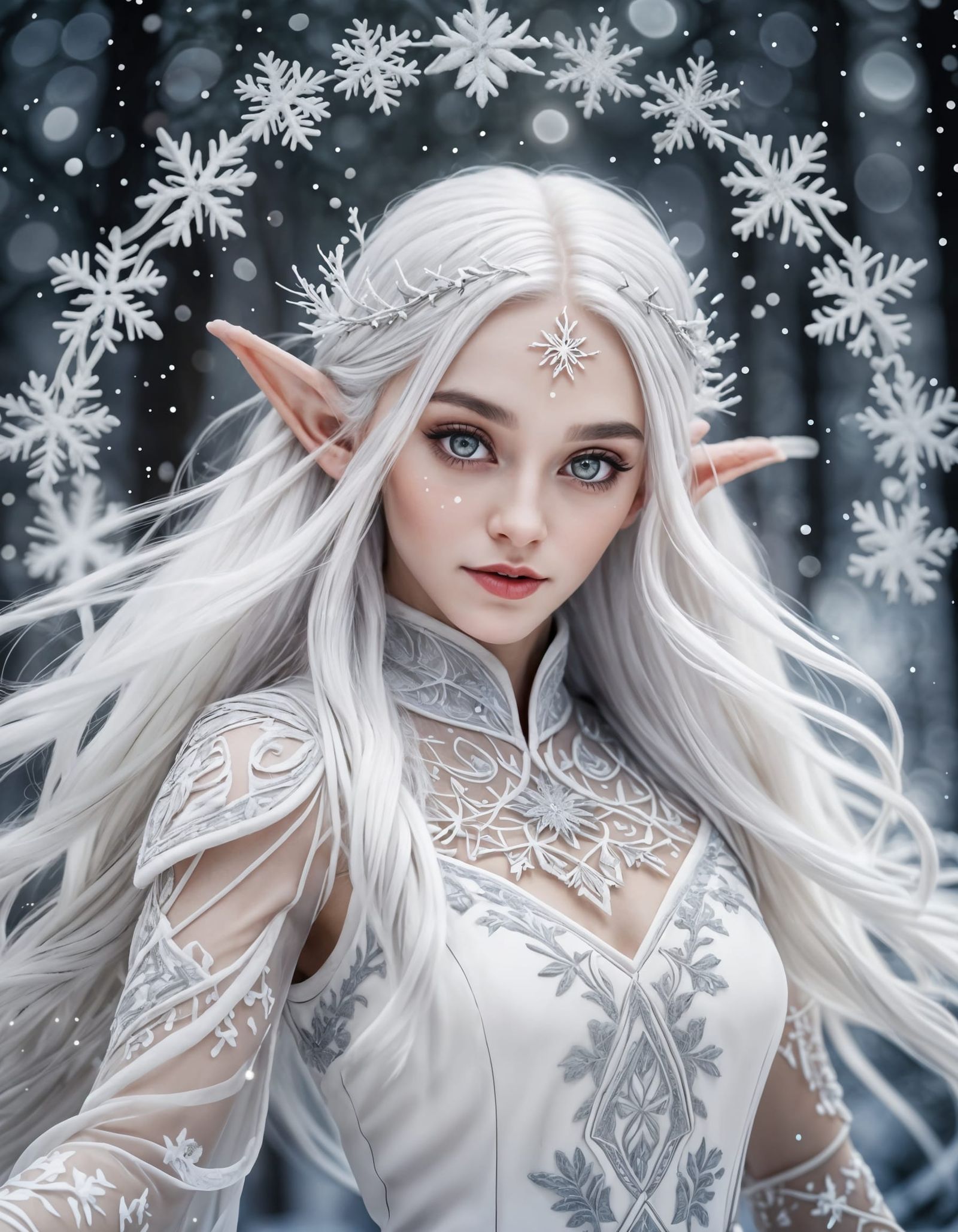 Elegant Elf Dances in Snowy Forest