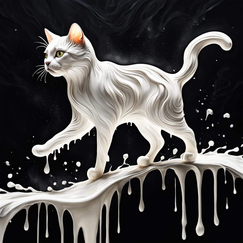 Cat Made of Liquid Milk in Whimsical Fantasy Art