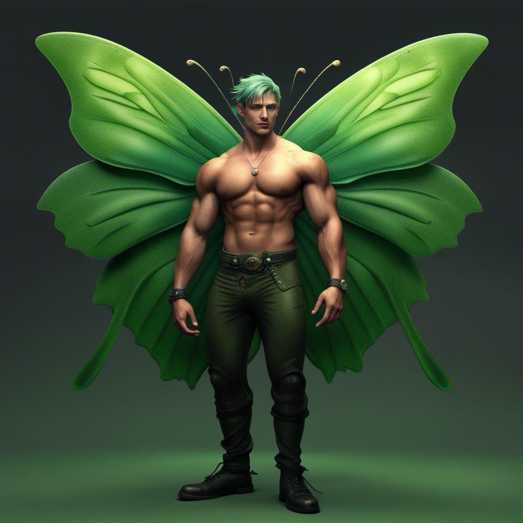 Handsome Man with Butterfly Wings, Detailed Matte Painting