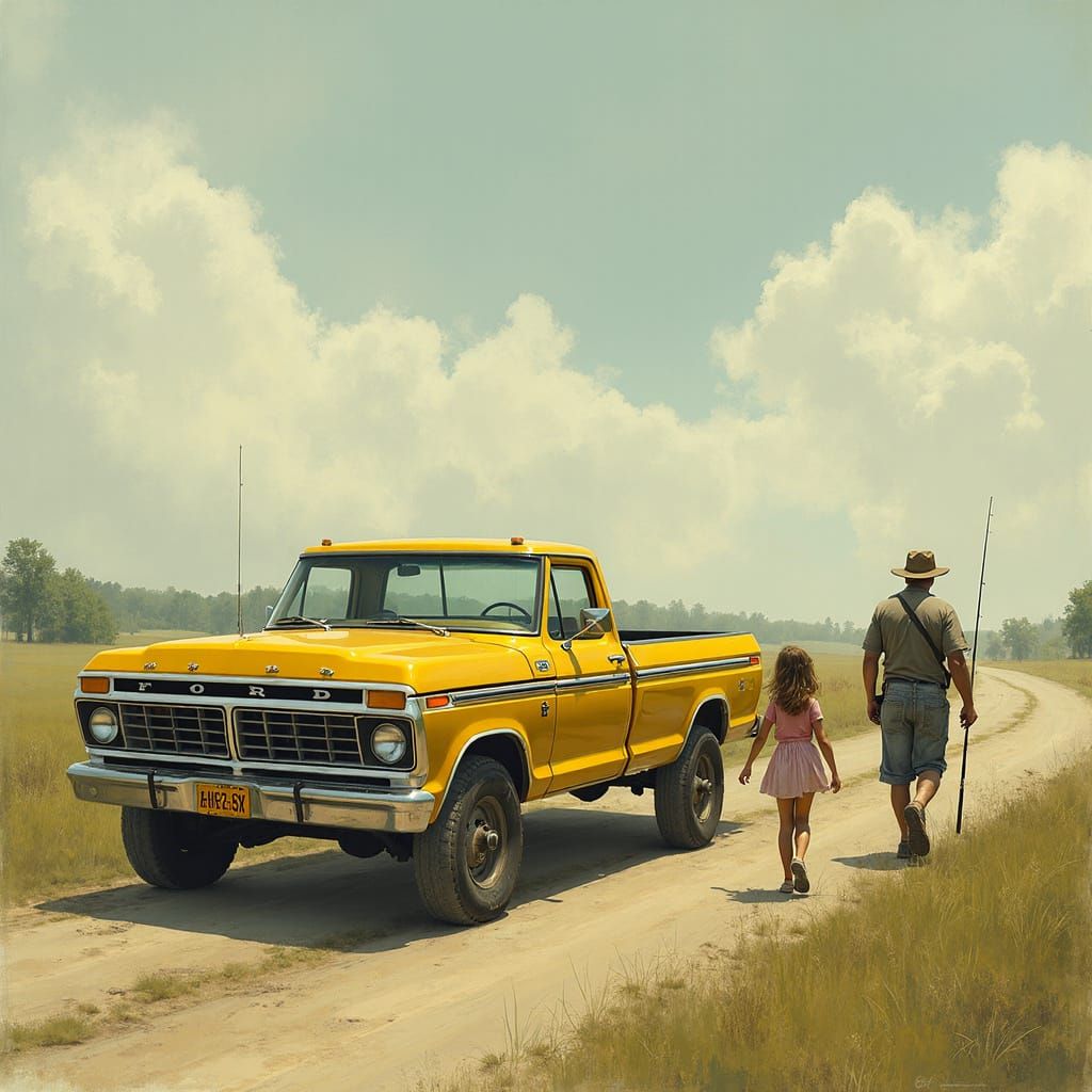 Father and Daughter Fishing Trip in Southern Gothic Style