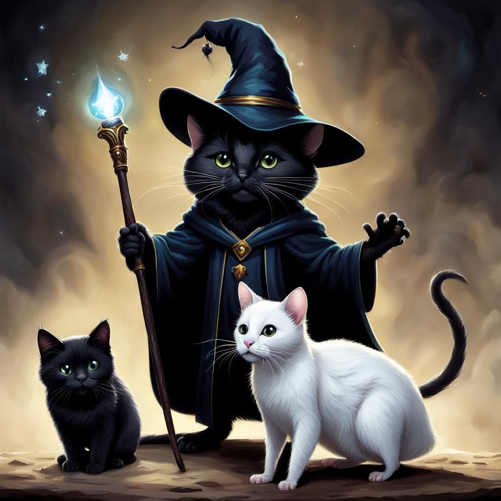 Mouse Wizard With Black Cat Familiar