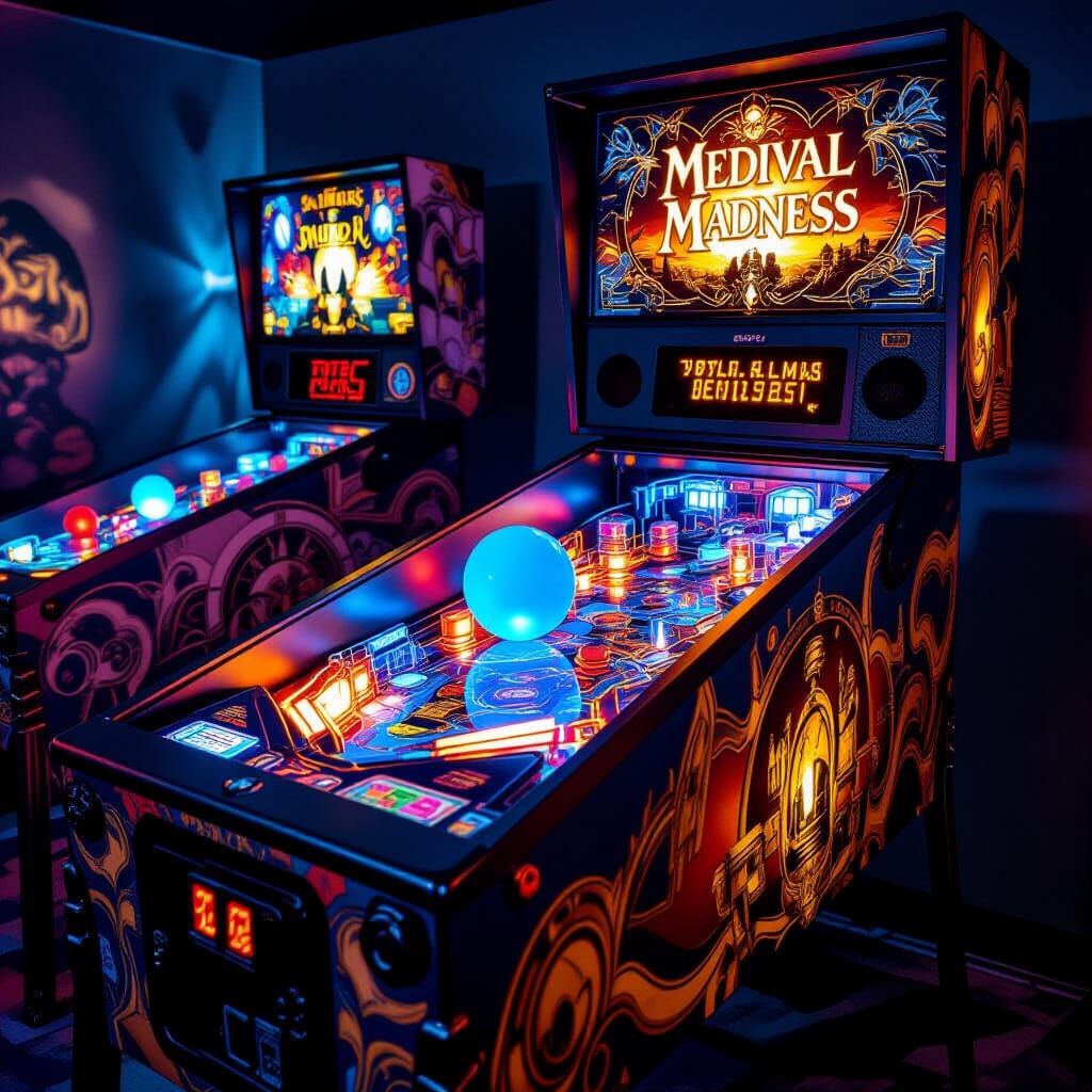Virtual Pinball Cabinet in Retro-Futuristic Style