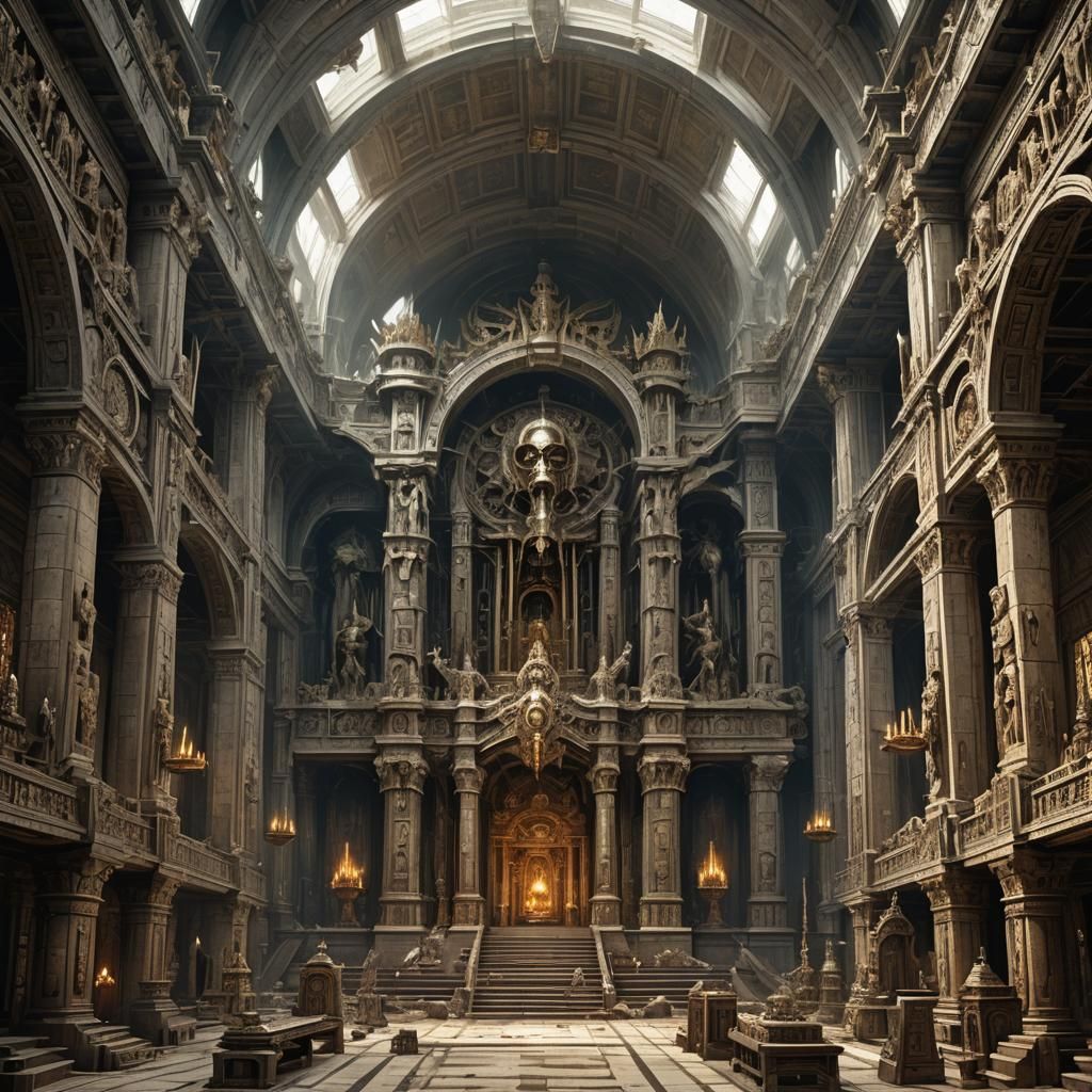 Fantasy Temple Nave Dedicated to War and Chaos