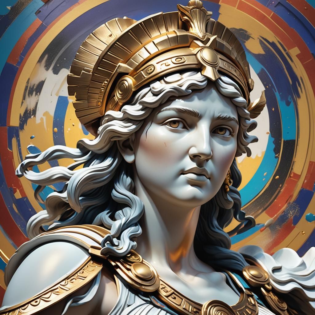 Detailed Statue of Athena in Splash Art Style