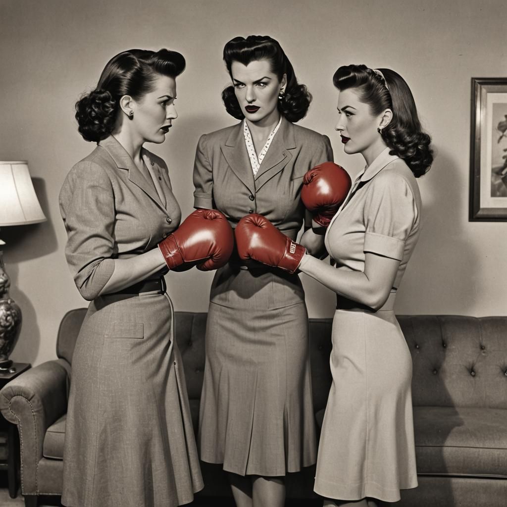 Pin-Up Housewives Staredown in 1940s Style