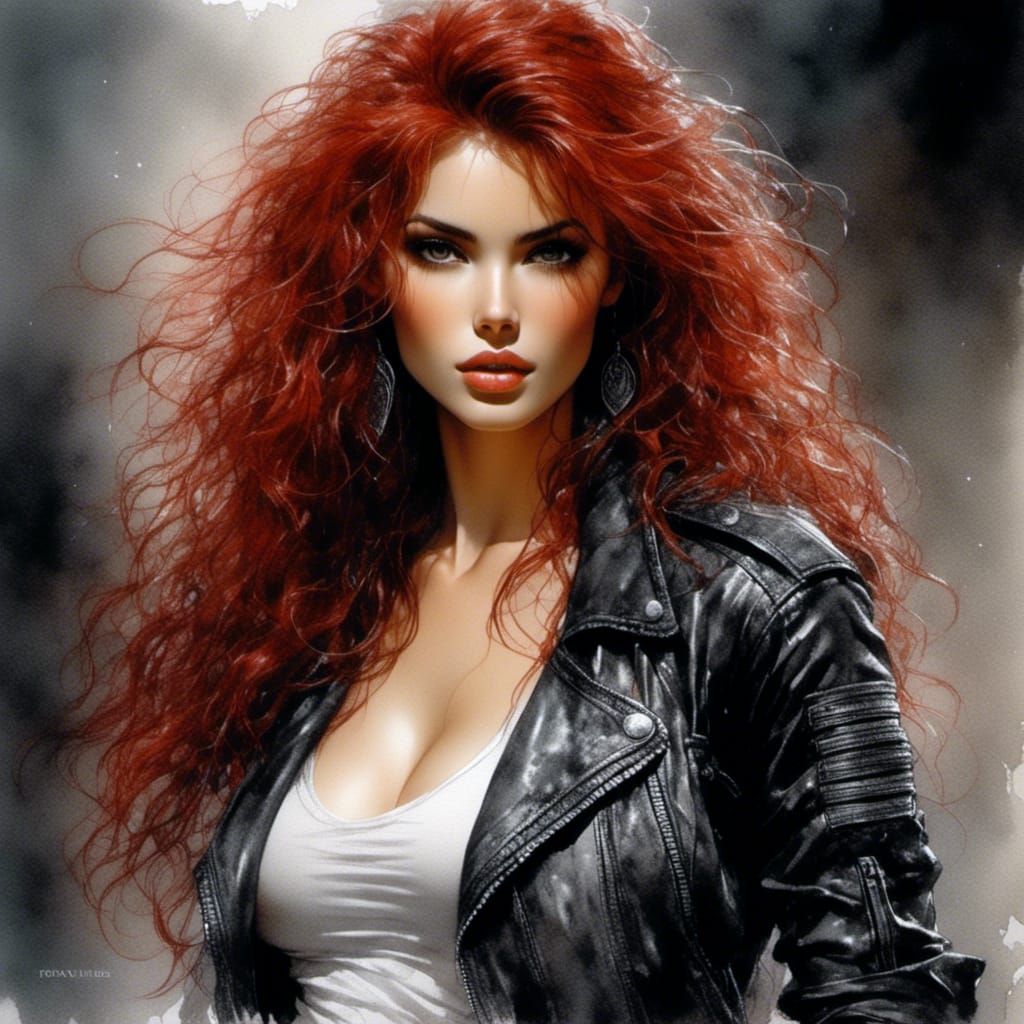 Detailed Portrait of Red-Haired Woman by Luis Royo